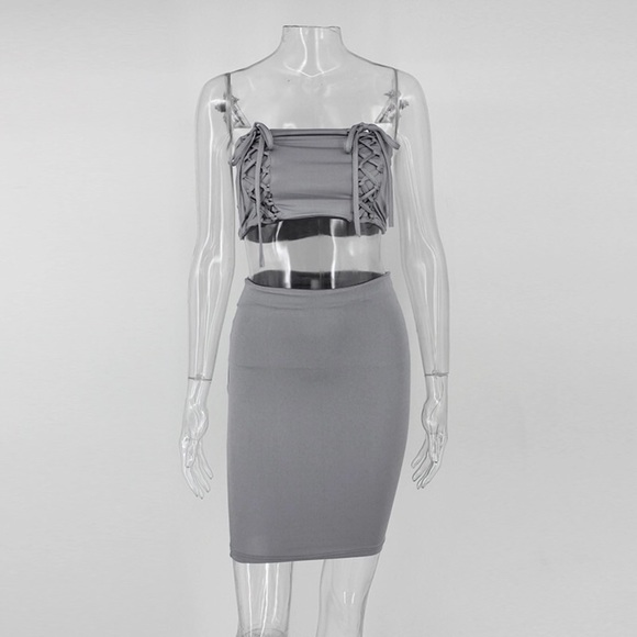 Grey skirt and lace up top - Picture 3 of 7